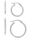 Macy's 2-pc. Set Polished Hoop Earrings In Sterling Silver, 15mm And 20mm In Silver