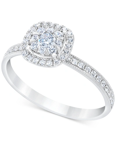Macy's Diamond Halo Cluster Diamond Engagement Ring (3/8 Ct. T.w.) In 14k White Gold
