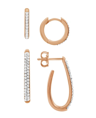 Essentials Silver Plated, Gold Plated Or Rose Gold Plated 2pc Hoop And Post Hoop Earrings Set In Rose Gold-plated