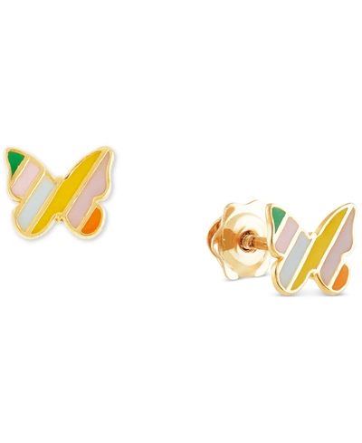 Macy's Kids' Children's Striped Enamel Butterfly Stud Earrings In 14k Gold