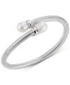 Macy's Cultured Freshwater Pearl (10mm) Tubogas Bypass Bracelet In Sterling Silver In Sterling Silver