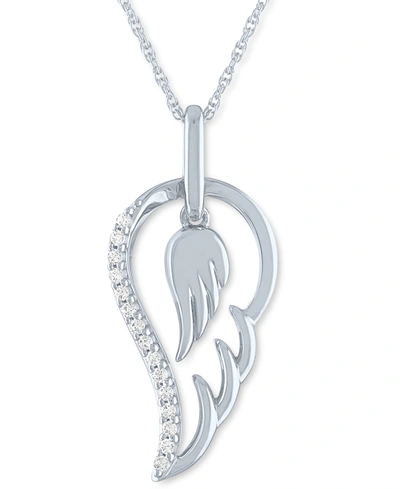 Macy's Diamond Angel Wing 18" Pendant Necklace (1/10 Ct. T.w.) In Sterling Silver
