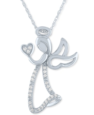 Macy's Diamond Angel 18" Pendant Necklace (1/10 Ct. T.w.) In Sterling Silver