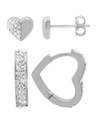 ESSENTIALS GOLD OR SILVER PLATED 2-PIECE HEART AND HANGING HOOP EARRINGS SET