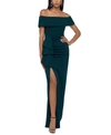 Xscape Off The Shoulder Crepe Evening Gown In Green