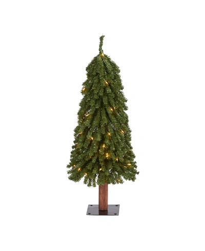 Nearly Natural Grand Alpine Artificial Christmas Tree With 50 Clear Lights And 193 Bendable Branches On Natural Tru In Green