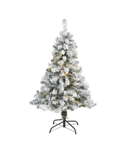 Nearly Natural Flocked Rock Springs Spruce Artificial Christmas Tree With 100 Clear Led Lights In Multi