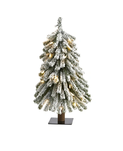 Nearly Natural Flocked Grand Alpine Artificial Christmas Tree With 35 Clear Lights And 111 Bendable Branches On Nat In Green