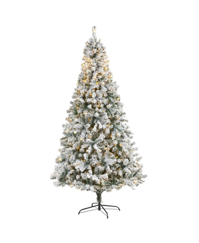 Nearly Natural Flocked Rock Springs Spruce Artificial Christmas Tree With 500 Clear Led Lights And 1186 Bendable Br In Multi