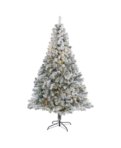 Nearly Natural Flocked Rock Springs Spruce Artificial Christmas Tree With 350 Clear Led Lights And 800 Bendable Bra In Multi