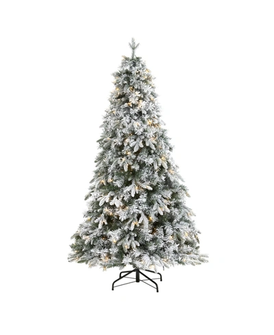 Nearly Natural Flocked Vermont Mixed Pine Artificial Christmas Tree With 150 Clear Led Lights In Multi