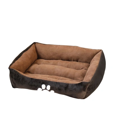Happycare Textiles Rectangle Pet Bed With Dog Paw Embroidery In Brown