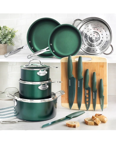Granite Stone Diamond 17-pc. Nonstick Cookware & Knife Set In Emerald ...