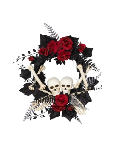 Gerson International Halloween Skeleton And Roses Wreath, 24" In Black