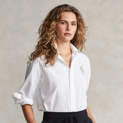 ralph lauren big pony dress shirt Polo Ralph Lauren Beaded Big Pony Oxford Shirt In White