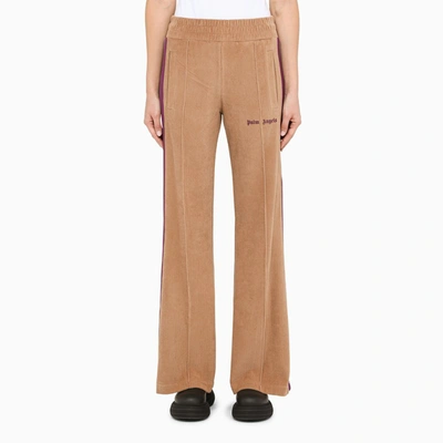 Palm Angels Beige/purple Ribbed Velvet Flared Trousers