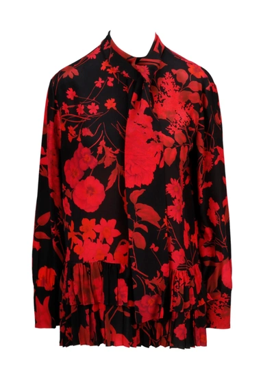 Valentino Floral Print Pleated Blouse In Black
