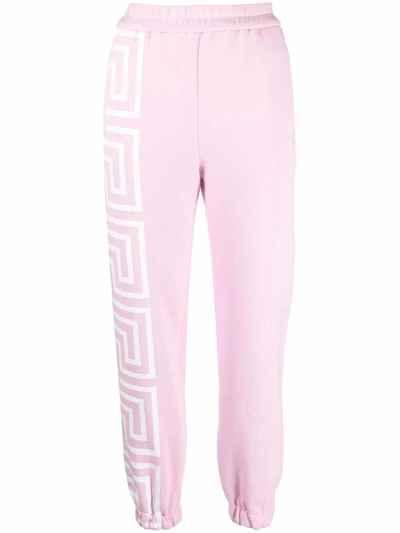 Versace Greca Border Cotton Track Pants In Pink