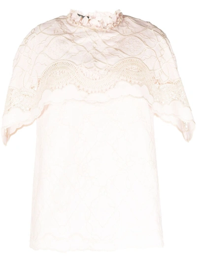 Alberta Ferretti Embroidered Short-sleeve Blouse In Pink