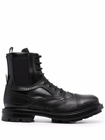 Alexander Mcqueen Mens Black Leather Ankle Boots