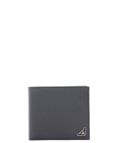 Prada Men's Saffiano Leather Wallet W/ Bicolor Detail In Blu