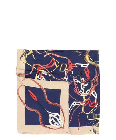 Maison Margiela Chain-link Embroidered Silk Scarf In Blue