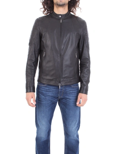 Emanuele Curci Mens Black Leather Outerwear Jacket