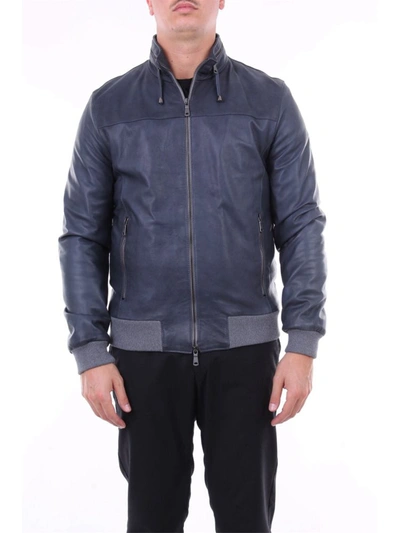 Emanuele Curci Men's  Blue Leather Outerwear Jacket