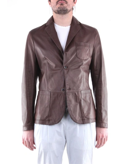 Emanuele Curci Men's  Brown Leather Outerwear Jacket