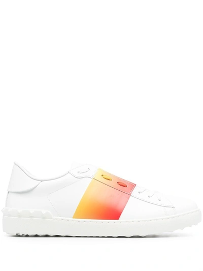 Valentino Garavani Open Color Block Leather Sneakers In White