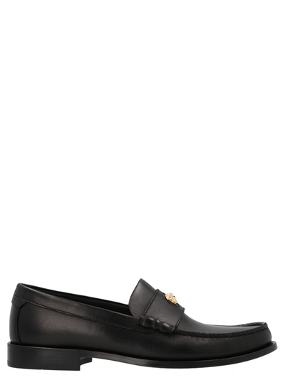 Versace La Medusa Leather Loafers In Black