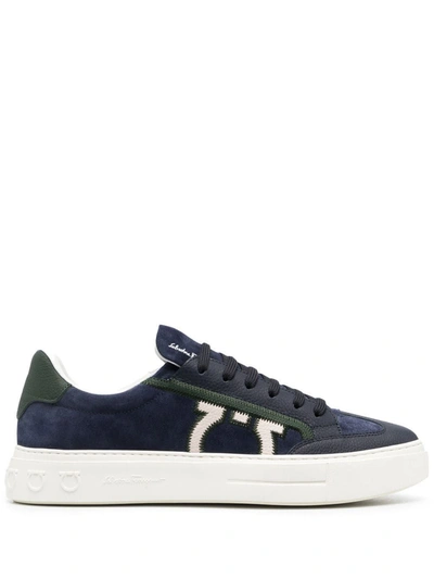 Ferragamo Men's  Blue Leather Sneakers