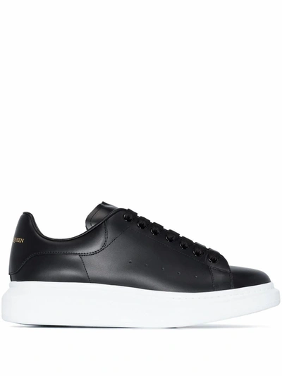 Alexander Mcqueen Black Sneakers With Embossed Logo On Tonal Stitching In Leather Man In Metallic