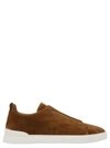 Ermenegildo Zegna Brown Suede Triple Stitch Sneakers