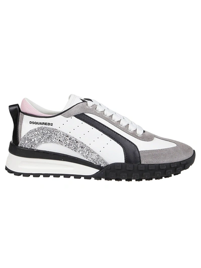 Dsquared2 White And Dark Grey Legend Sneakers With Pink Detail