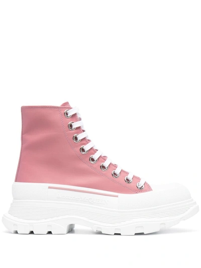 Alexander Mcqueen Women's  Pink Leather Hi Top Sneakers