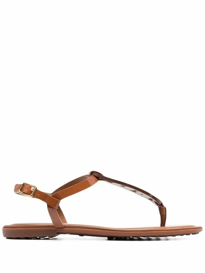 Tod's Leather Thong Sandals In Brown,orange