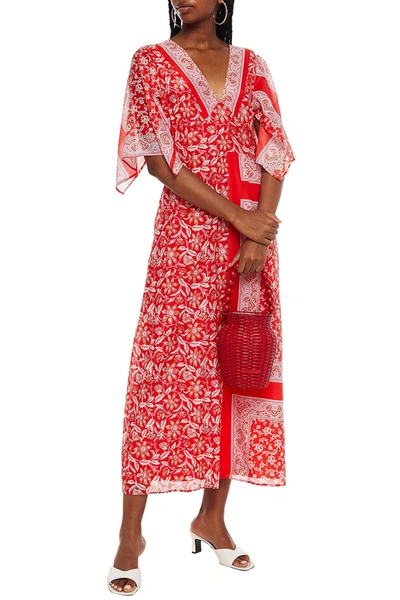 Antik Batik Iloni Open-back Printed Cotton And Silk-blend Chiffon Midi Dress In Red
