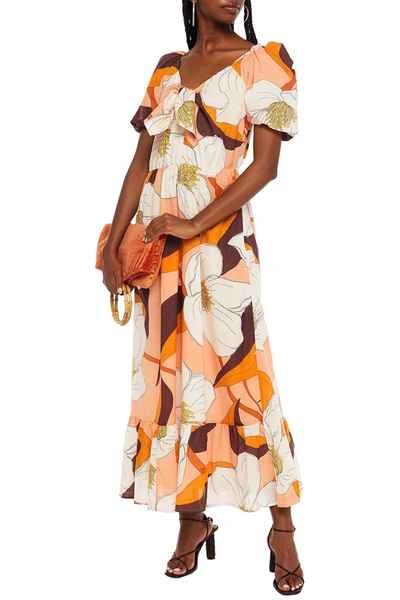 Antik Batik Miami Knotted Floral-print Cotton-voile Maxi Dress In Peach