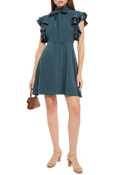 Cinq À Sept Pussy-bow Ruffled Crepe Mini Dress In Storm Blue