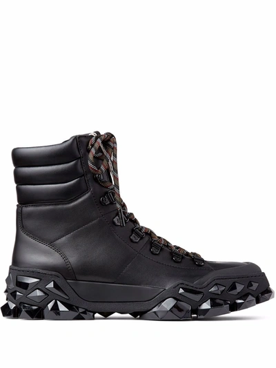 Jimmy Choo Black Leather Diamond Ankle Boots