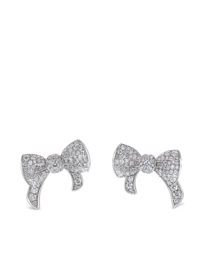 David Morris 18kt White Gold Beaux Diamond Stud Earrings In Silber