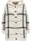 VALENTINO CHECK HOODED WOOL CARDIGAN