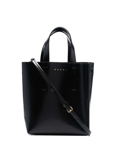Marni Logo-detail Leather Tote Bag In 黑色