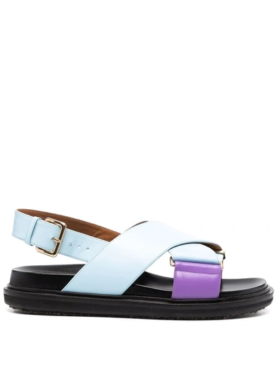 Marni Fussbett Criss-cross Strap Sandals In Light Blue/lilac