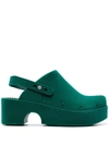 Xocoi Green Emerald Flocked Fabric Mules In Beige