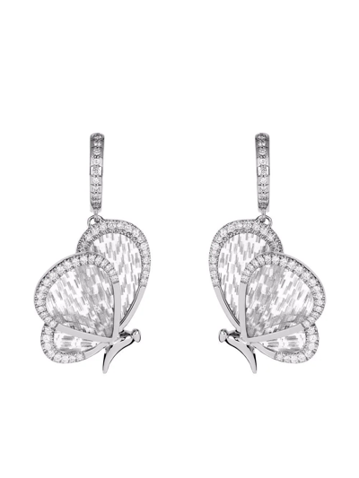 Boghossian 18kt White Gold Titanium Fiber Butterfly Diamond Medium Earrings In 银色