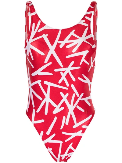 Pre-owned Dior 1990s  Abstract Print Swimsuit In 红色