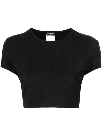 Pre-owned Chanel 1997 Logo Pattern Cropped T-shirt In 黑色