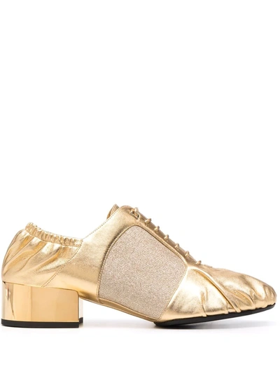Ferragamo High-shine Leather Ballerina Shoes In 金色